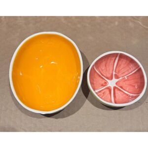 2 Vegetabowls Canteloupe Grapefruit Serving‎ Dish Bowl Handmade Earthenware USA